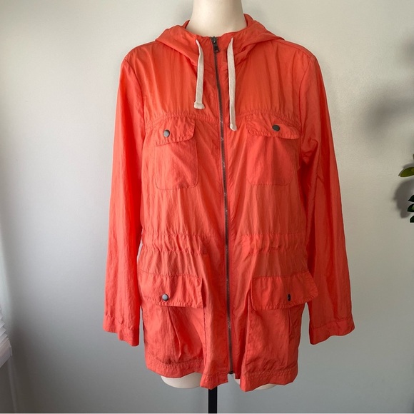 GAP Hooded Rain Jacket Utility Windbreaker Orange Size Medium - Picture 1 of 8